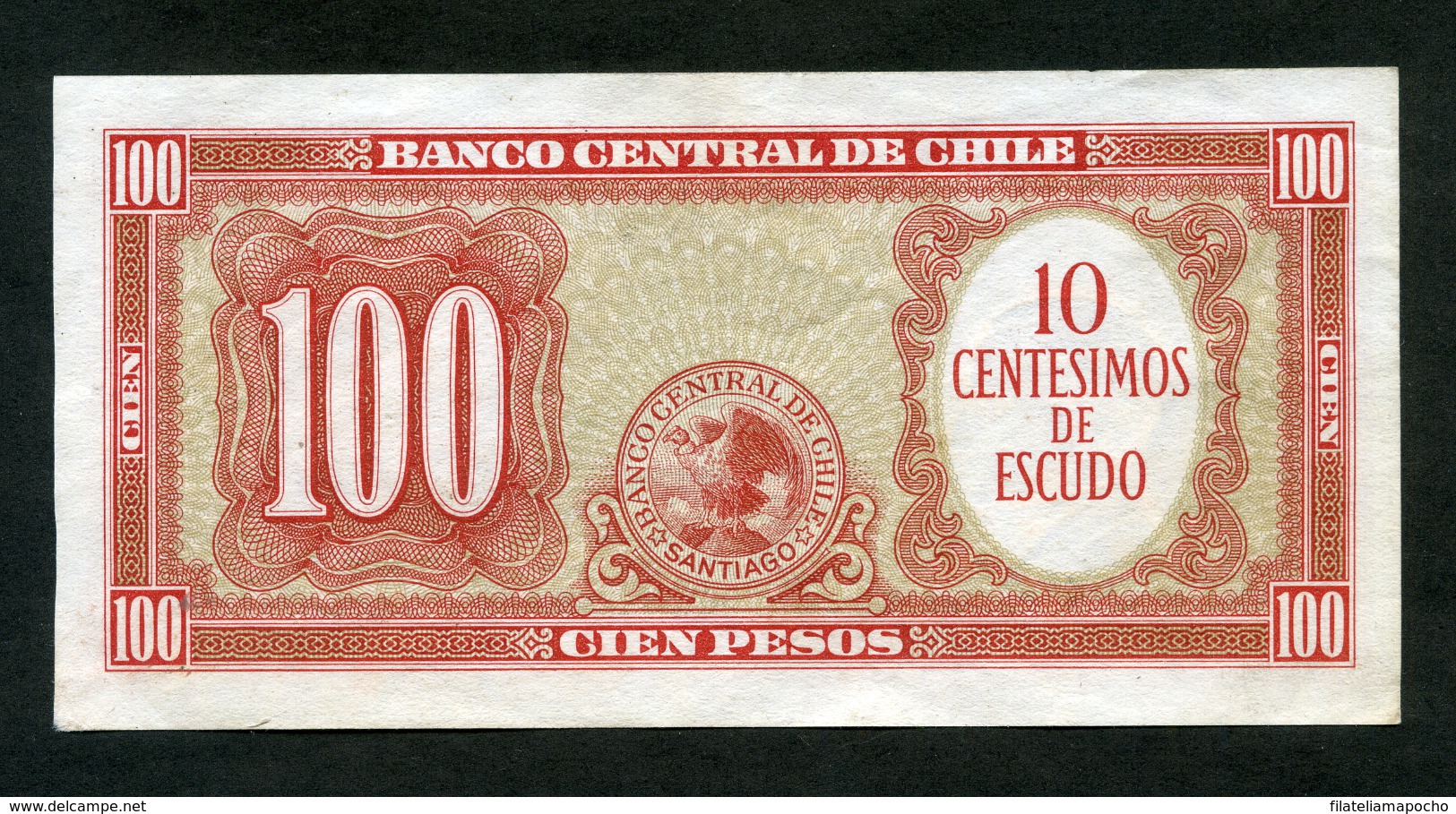 CHILE BILLETES; 100 ESCUDOS &ndash; 1948 &ndash; 1958 &ndash; SOBRE CARGA DE 1960 - 1961 (ARTURO PRAT). - Chile