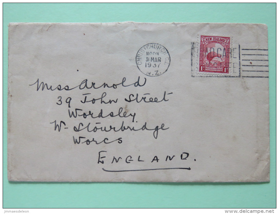 New Zealand 1937 Cover Christchurch To England - Kiwi Bird - Covers & Documents