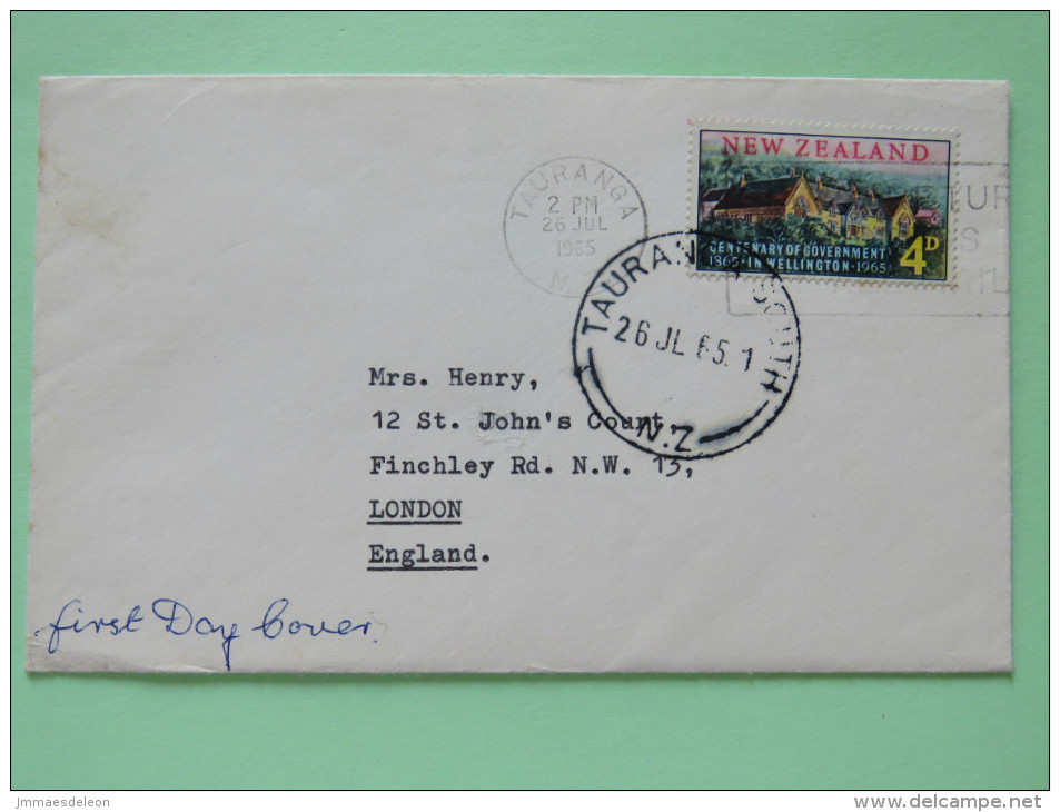 New Zealand 1965 FDC Cover Tauranga To England - Centenary Of Wellington - Cartas & Documentos