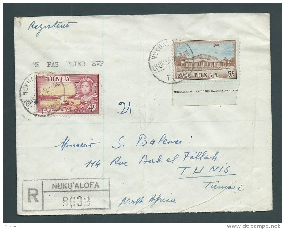 Tonga 1955 Registered Cover With 2 X 1953 Definitives To Tunisia - Tonga (1970-...)