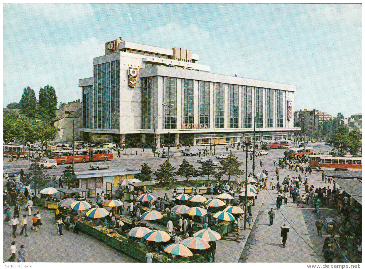 Bucuresti Magazinul Unirea Le Magasin Animee, Tram, Buses, Cars - Romania