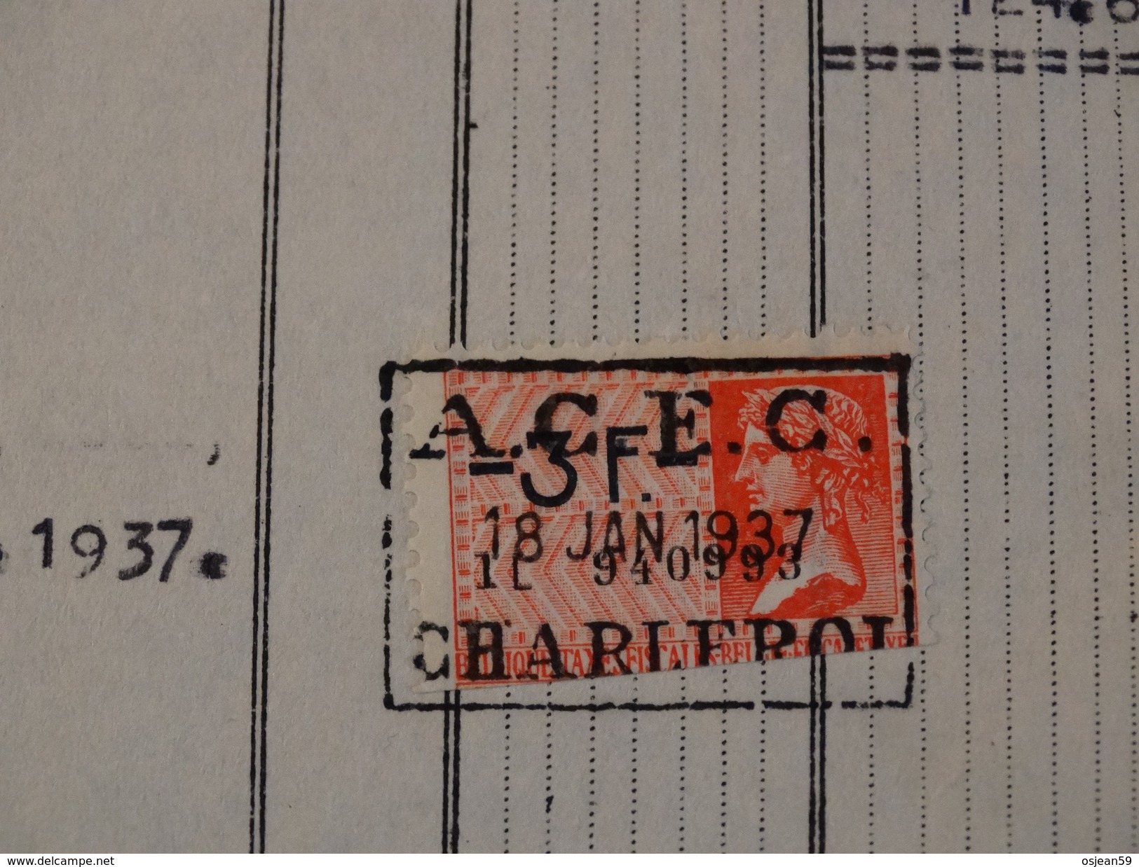 Timbres Fiscaux Sur Facture . A.C.E.C De Charleroi .-1937- - Documents