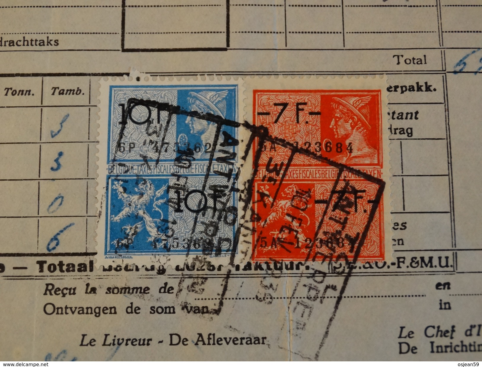 Timbres Fiscaux Sur Facture . The Texas Company-dépot Farciennes.-1938- - Documentos