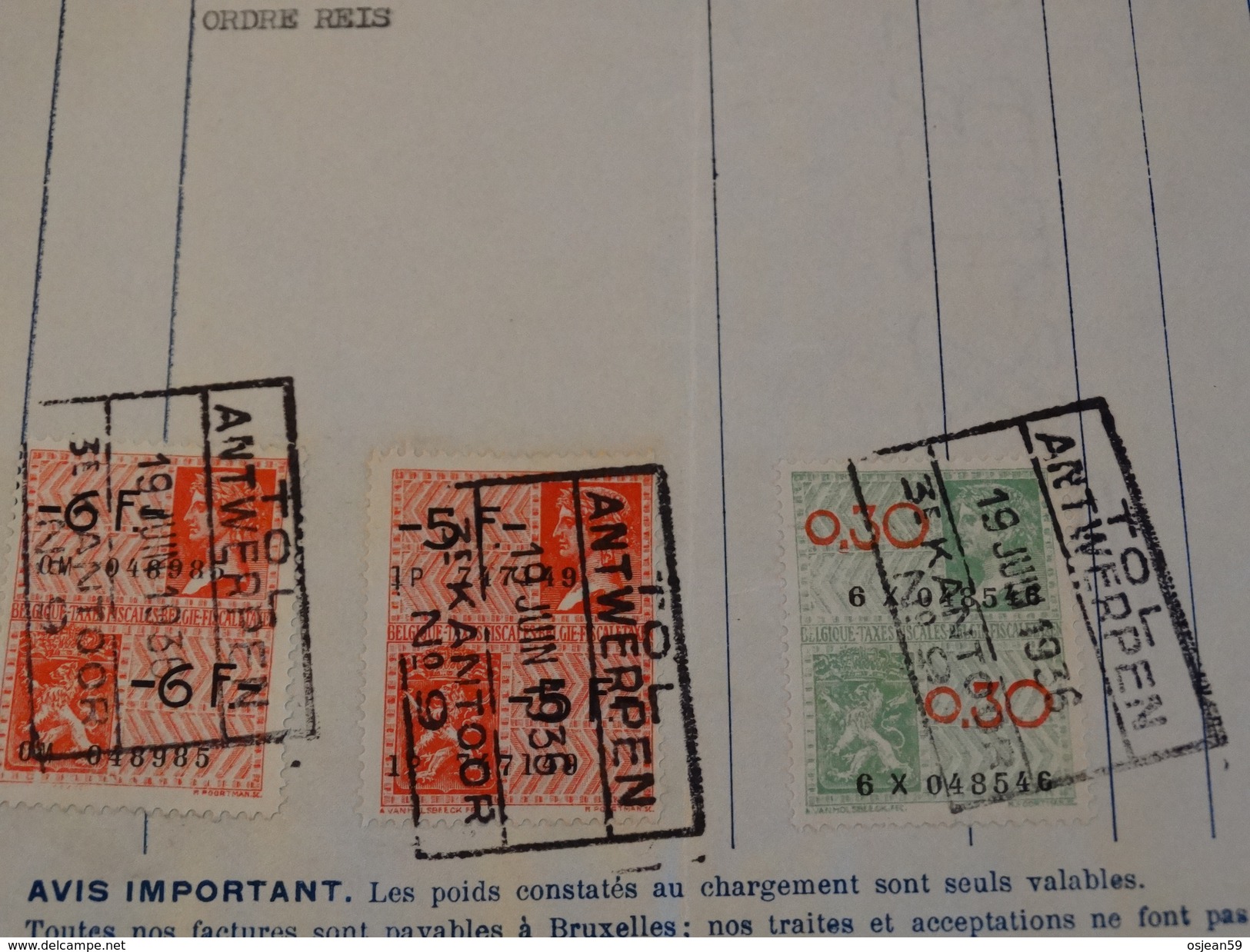 Timbres Fiscaux Sur Facture . Syndicat Général Industriel à Haren-Bruxelles.-1936- - Documentos