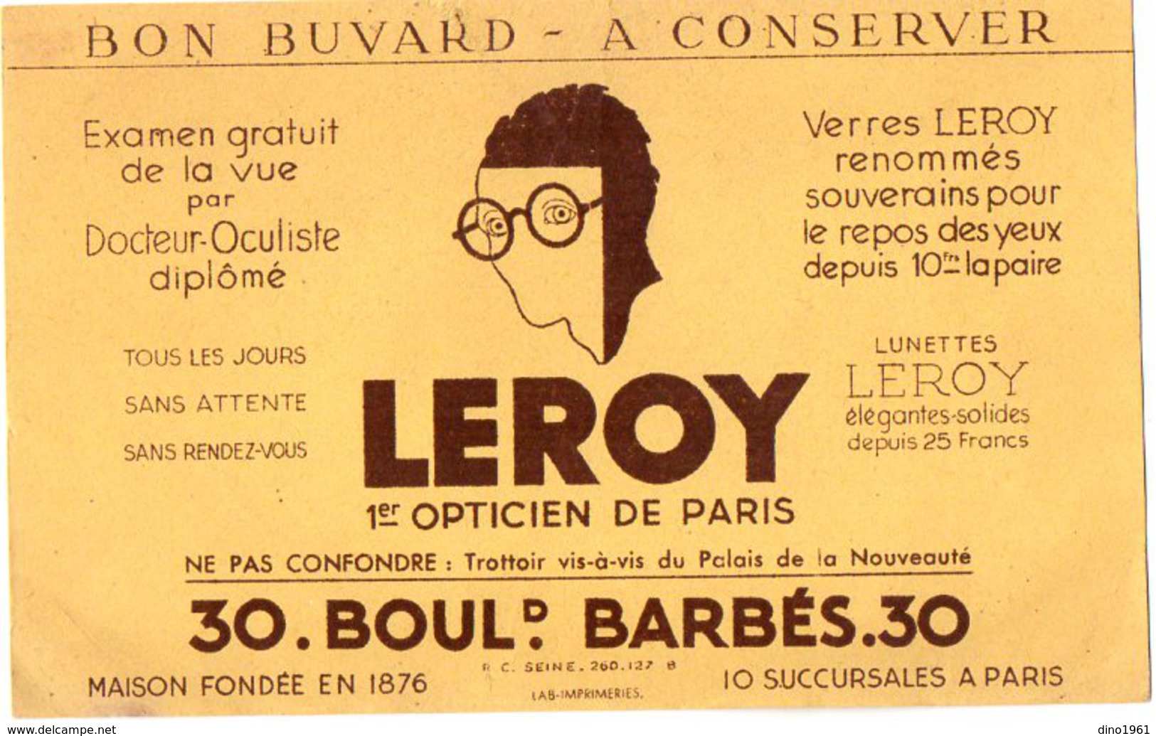 VP6281 - Buvard - LEROY 1er Opticien De PARIS Bd Barbes - O