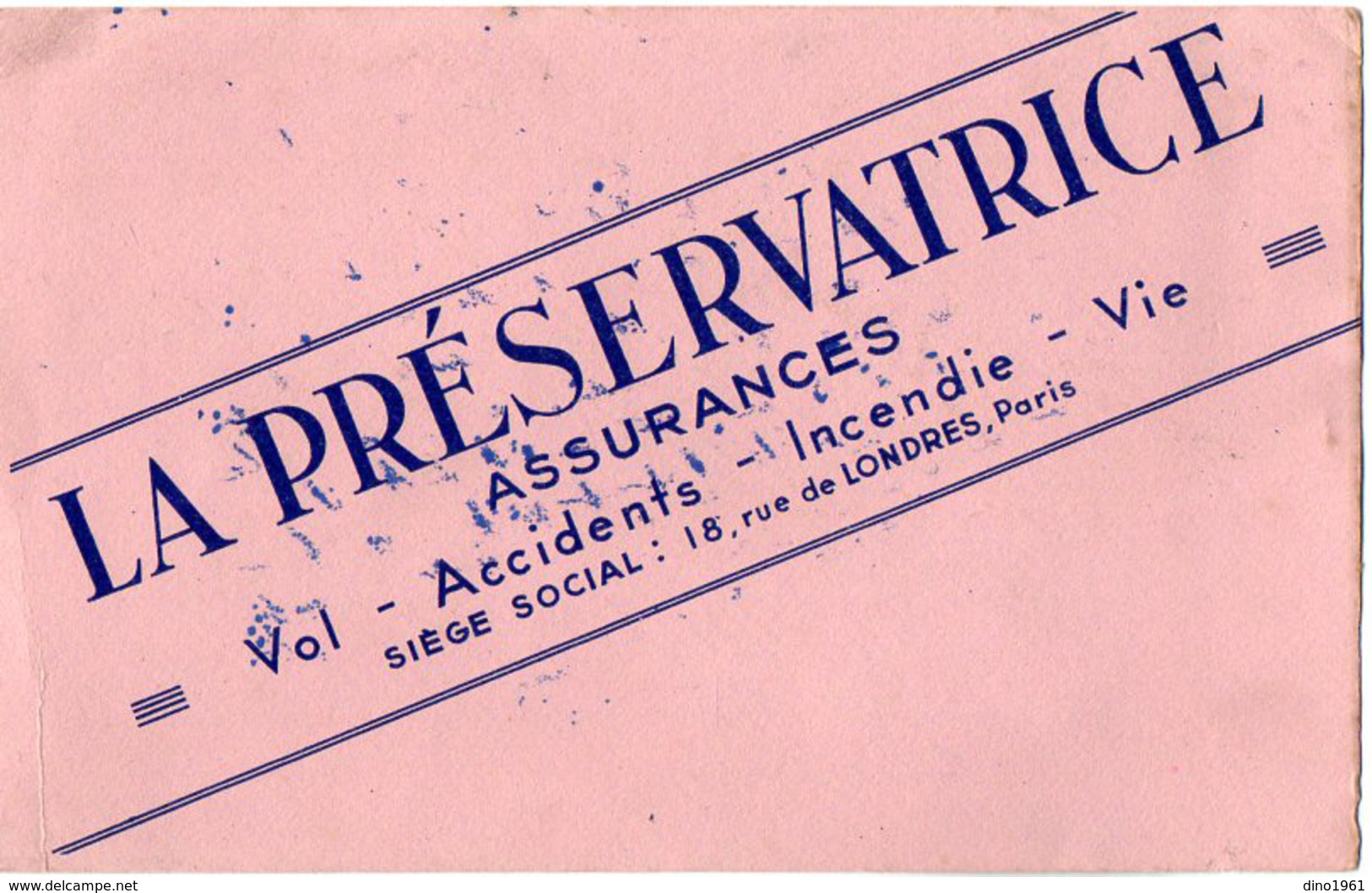 VP6282 - Buvard - LA PRESERVATRICE Assurances à Paris Rue De Londres - Bank & Insurance