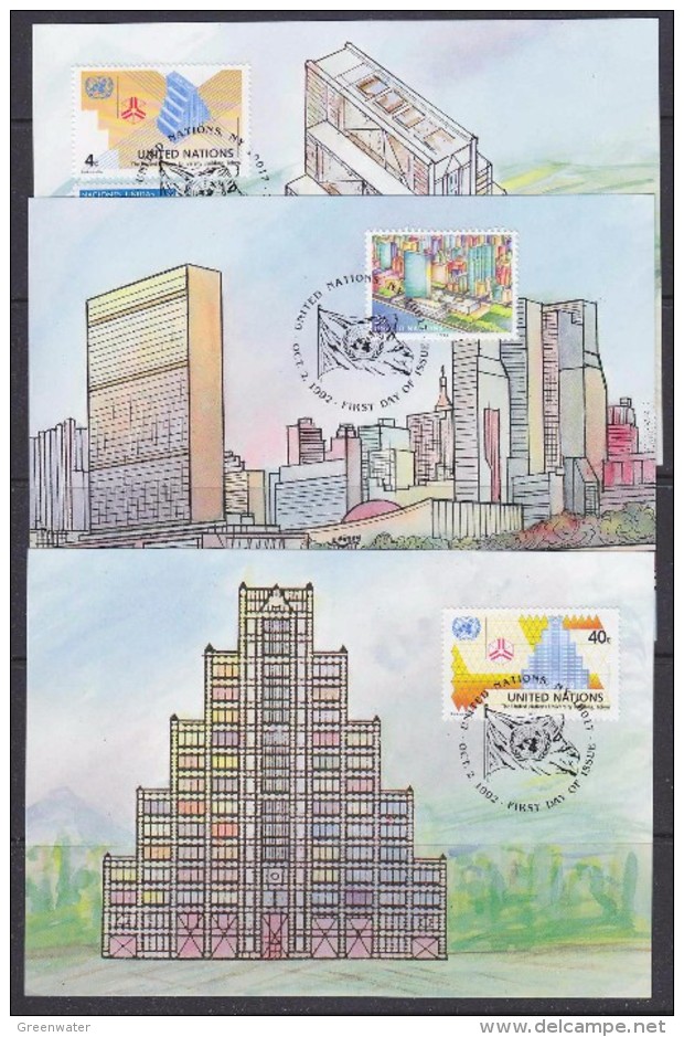 United Nations New York 1992 Definitives 3v 3 Maxicards (33557) - Cartes-maximum