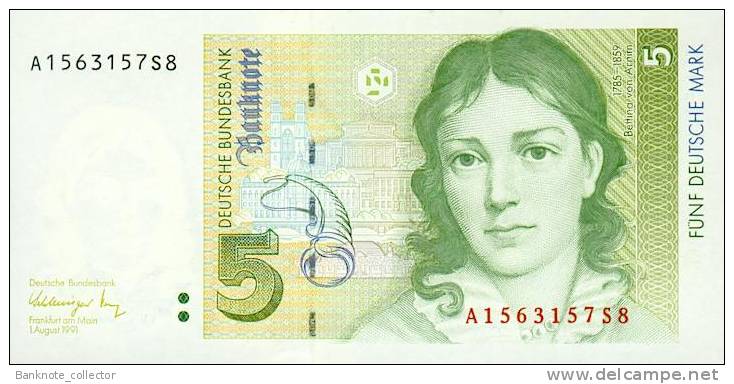 5 Deutsche Mark, 01.08. 1991, Ro. 296 A, Serie A, UNC ! - 5 DM