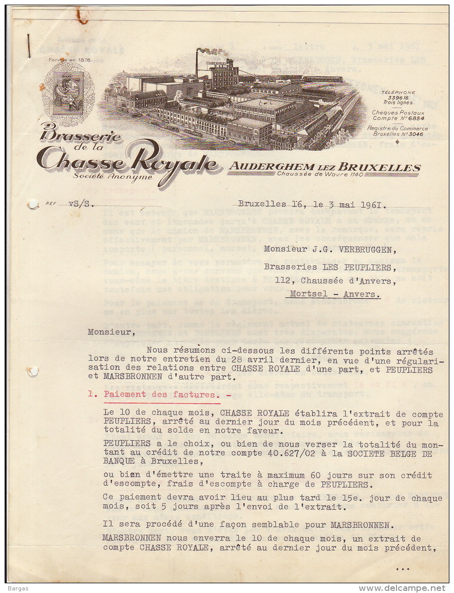 Courrier En 3 Pages Brasserie De La Chasse Royale Auderghem Vers Brasserie Les Peupliers Anvers - Other & Unclassified