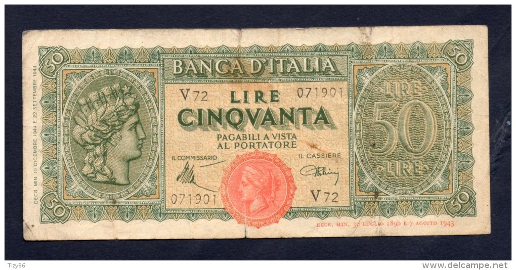 LIRE 50 - ITALIA TURRITA 10/12/1944 (circolata) - 50 Lire