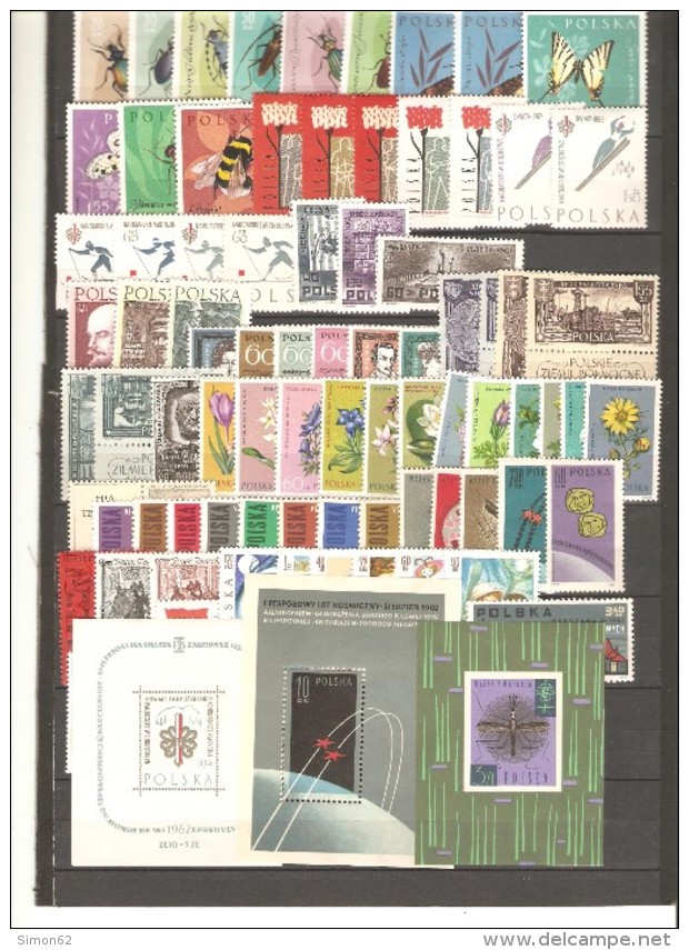 POLOGNE  ANNEE  COMPLETE 1962  NEUVE ** MNH LUXE  84 TIMBRES  ET 3 BLOCS - Full Years
