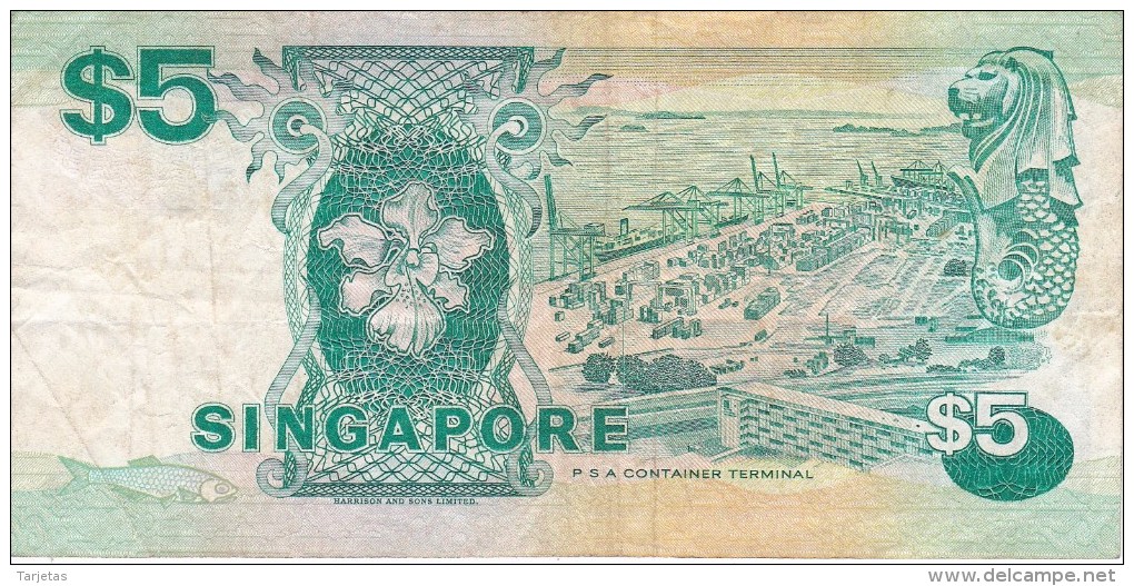 BILLETE DE SINGAPORE DE $5   (BANKNOTE) BARCO-SHIP - Singapur