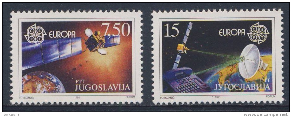 Jugoslavija Yugoslavia 1991 Mi 2476 /7 YT 2341 /2 ** Satellite, Earth + Dish Aerial Reflecting Rays / Fernmeldesatellit - Ongebruikt