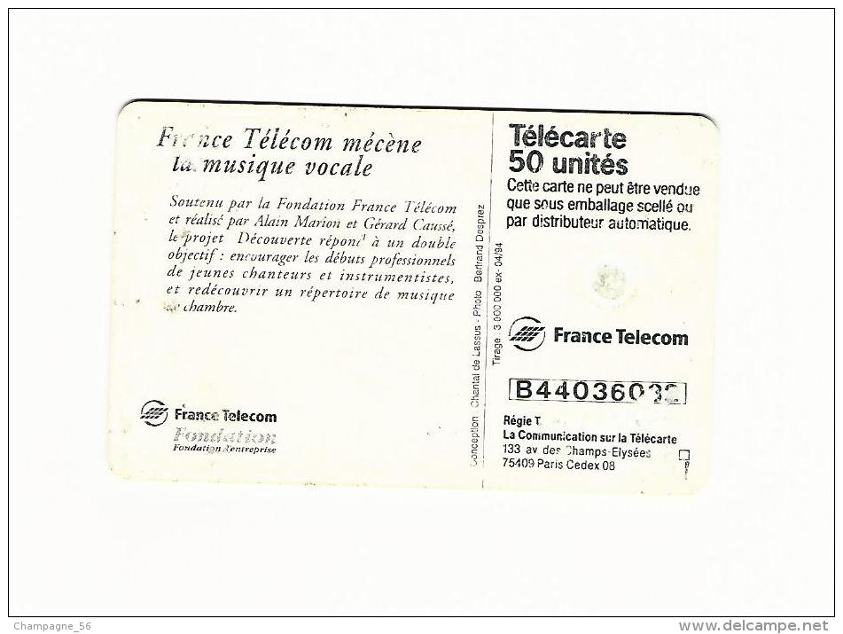 VARIÉTÉS FRANCE TÉLÉCARTE 04 / 94  F447Ga  50 U CONCERT DÉCOUVERTE  GEM1B   B + 8 CHIFFRES UTILISÉE B 4 4 0 3 6 0 3 2 - Variétés