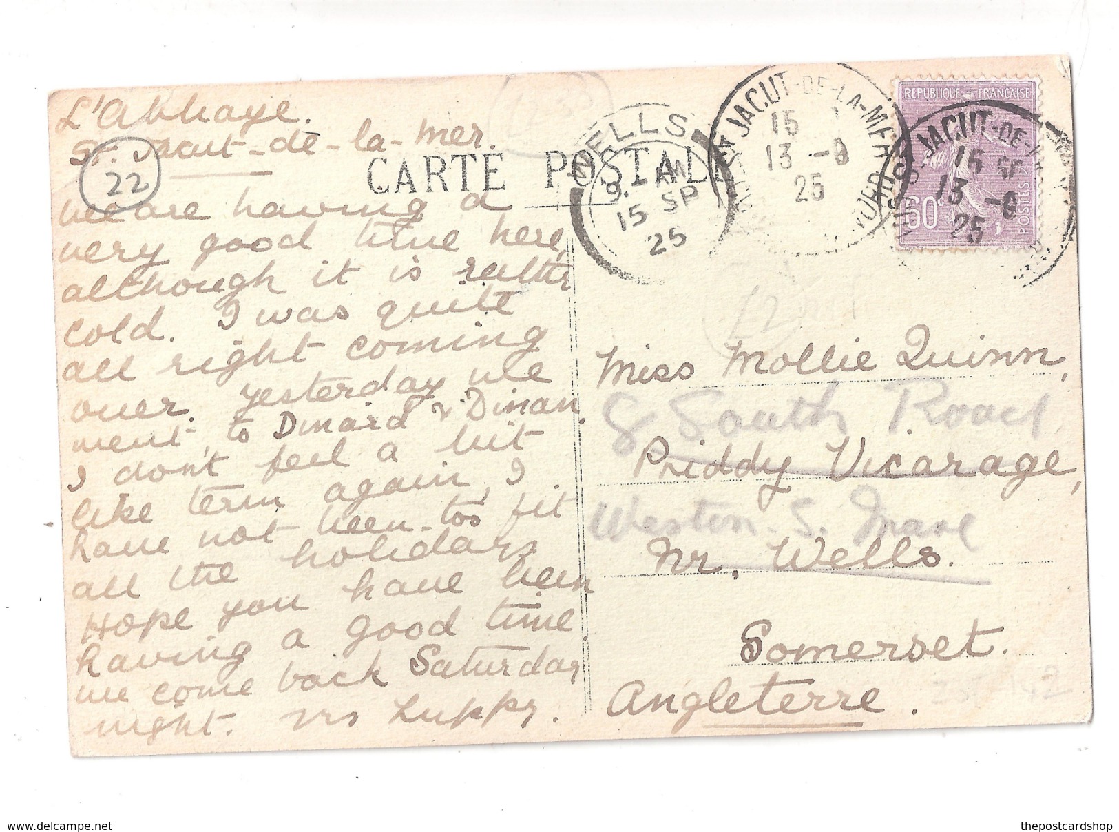 CPA 22-ST JACUT DE LA MER - TIMBRE POSTMARKS Pointe De Beaussais Et Le Château Achat Immédiat - Saint-Jacut-de-la-Mer