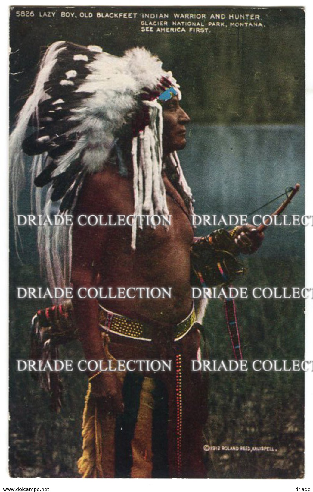 CARTOLINA INDIANI AMERICA INDIAN WARRIOR AND HUNTER GLACIER NATIONALE PARK MONTANA NATIVE AMERICAN ANNO 1912 - Indiani Dell'America Del Nord