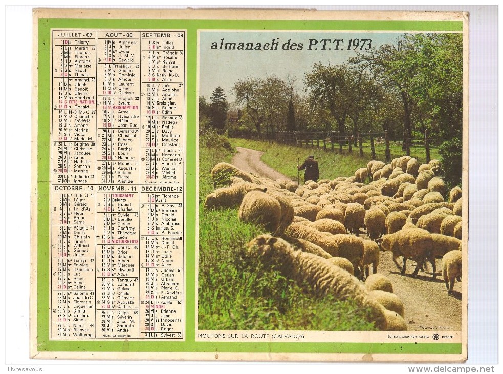 Almanach Des PTT De 1973 Département 86 Forêt De Pins (Bassin D'Arcachon) Moutons Sur Le Route (Calvados) - Grand Format : 1921-40