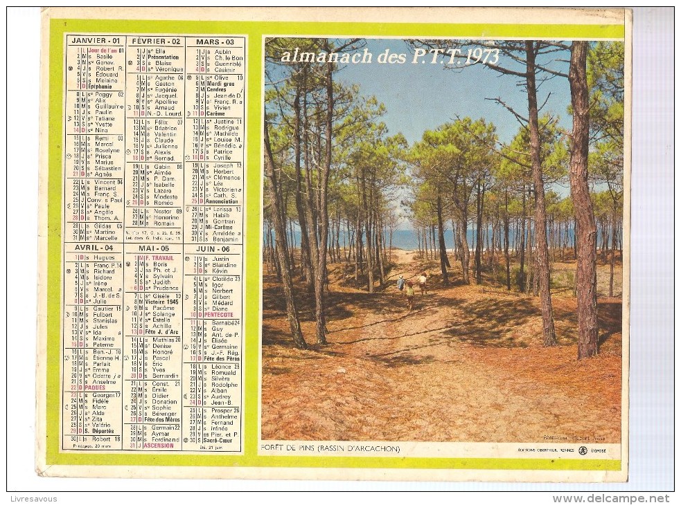Almanach Des PTT De 1973 Département 86 Forêt De Pins (Bassin D'Arcachon) Moutons Sur Le Route (Calvados) - Grand Format : 1921-40