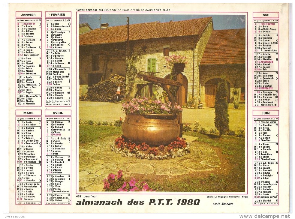 Almanach Des PTT De 1980 Département 86 Orléans Jura Fleuri - Grand Format : 1921-40