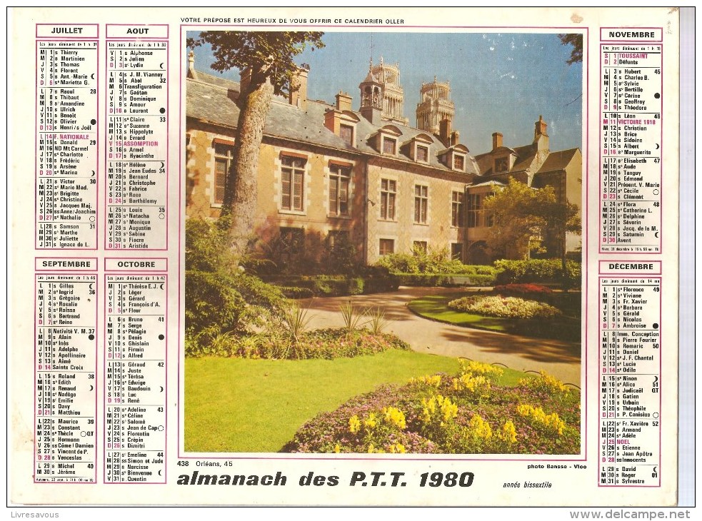 Almanach Des PTT De 1980 Département 86 Orléans Jura Fleuri - Grand Format : 1921-40
