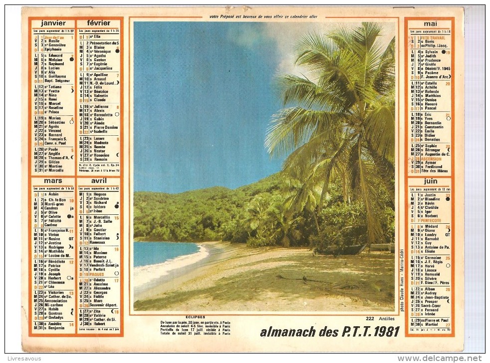 Almanach Des PTT De 1981 Département Région Parisienne Les Antilles - Grand Format : 1921-40