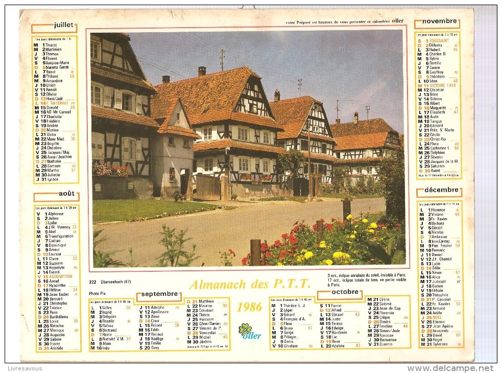 Almanach Des PTT De 1986 Département (93,94,95) Oberseebach (67) Village Des Alpes Maritimes - Big : 1981-90