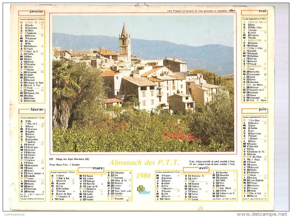 Almanach Des PTT De 1986 Département (93,94,95) Oberseebach (67) Village Des Alpes Maritimes - Big : 1981-90