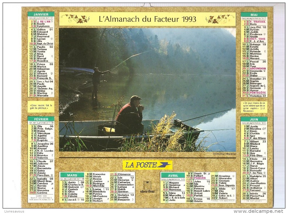 Almanach Des PTT De 1993 Département 86 La Chasse Et La Pêche - Grand Format : 1921-40