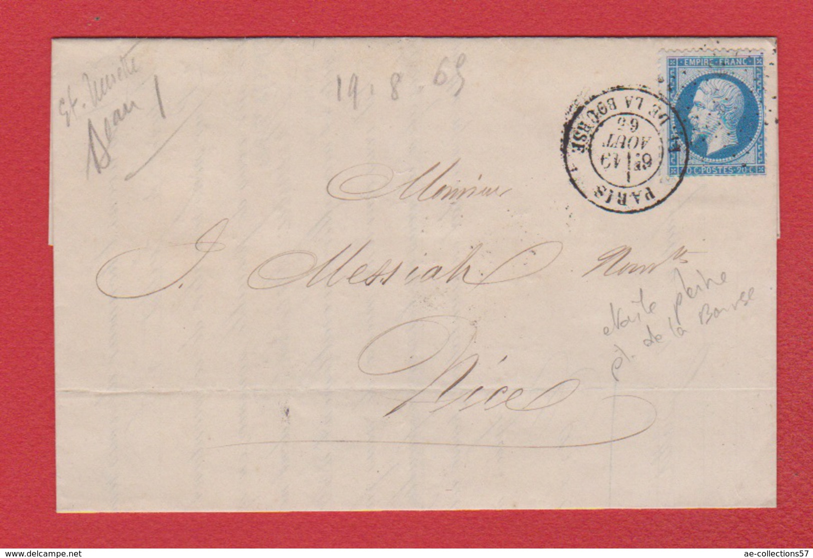 Lettre / De Paris  / Pour Nice / 19 Août 1865 - 1849-1876: Classic Period