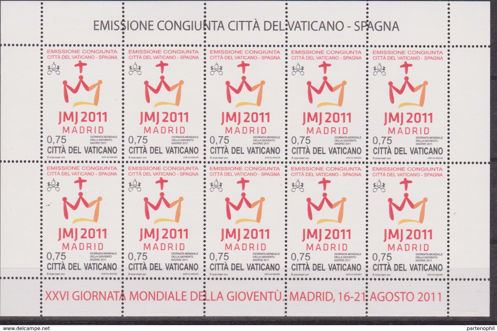Vaticano 2011 "24Giornata Mondiale Gioventù" Joint Issue Spagna Sheetlet MNH - Blocchi E Foglietti