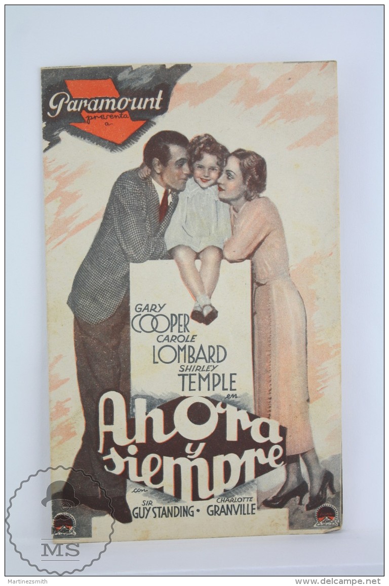 Old 1934 Cinema/ Movie Advtg Brochure - Actors: Gary Cooper, Carole Lombard & Shirley Temple - Movie: Now And Foreve - Publicidad