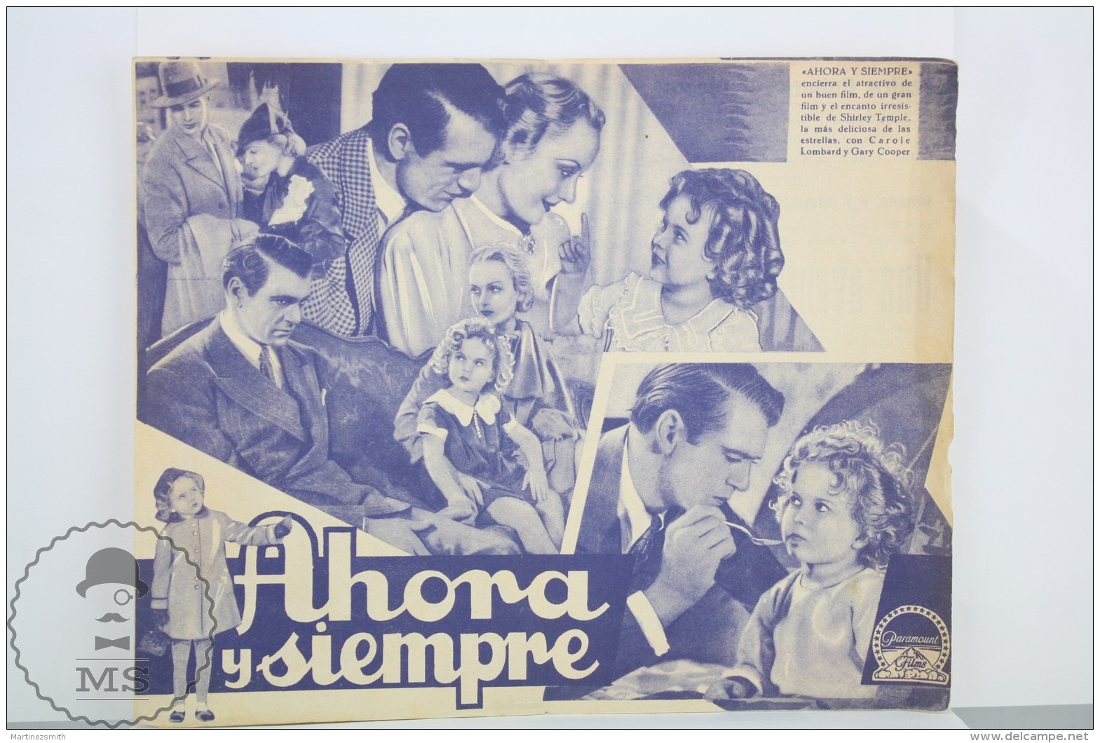 Old 1934 Cinema/ Movie Advtg Brochure - Actors: Gary Cooper, Carole Lombard & Shirley Temple - Movie: Now And Foreve - Publicidad