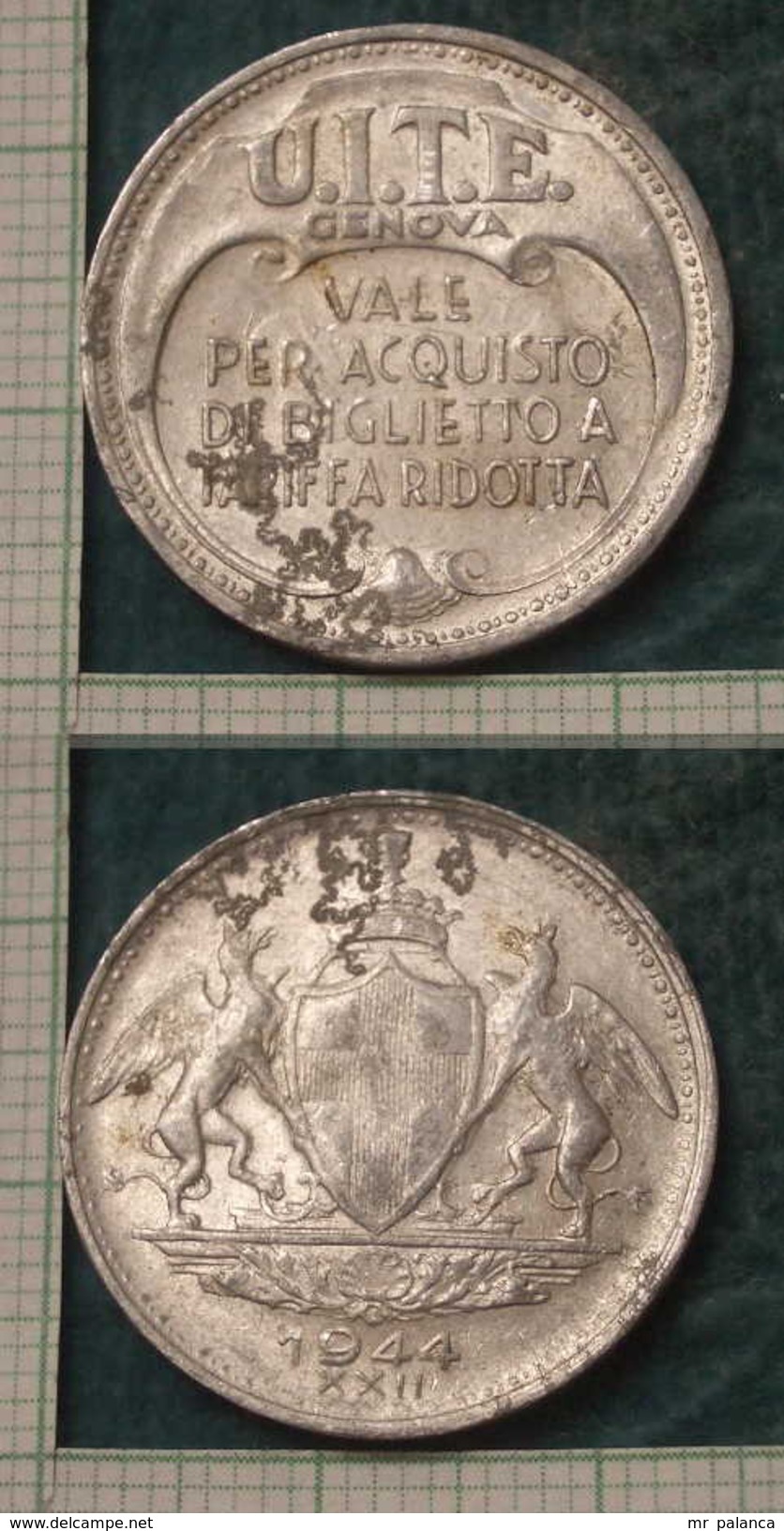 M_p> Gettone Azienda UITE Genova 1944 XXII - Monetari/ Di Necessità