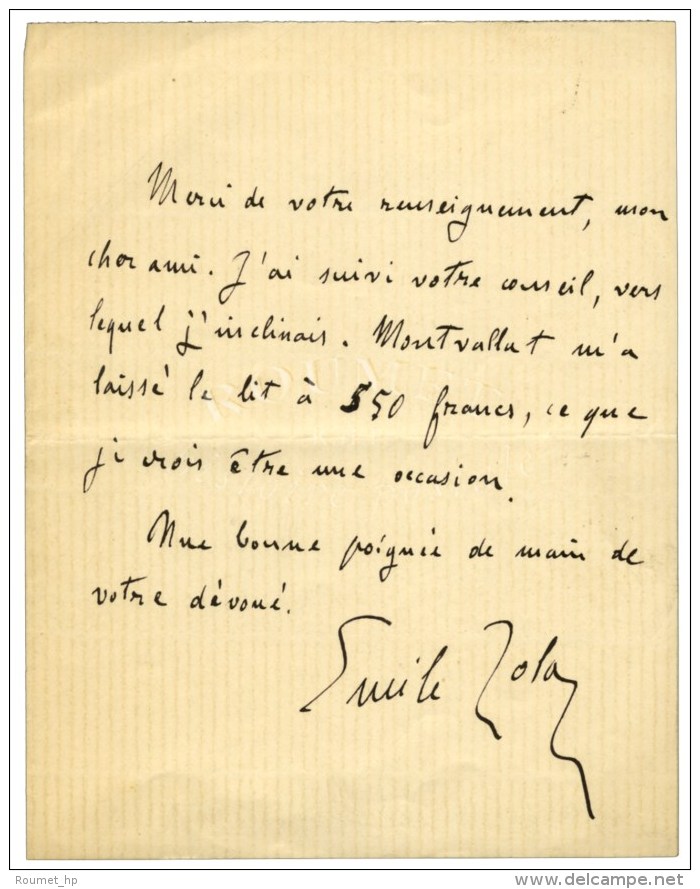 ZOLA Émile (1840-1902), écrivain. - Andere & Zonder Classificatie