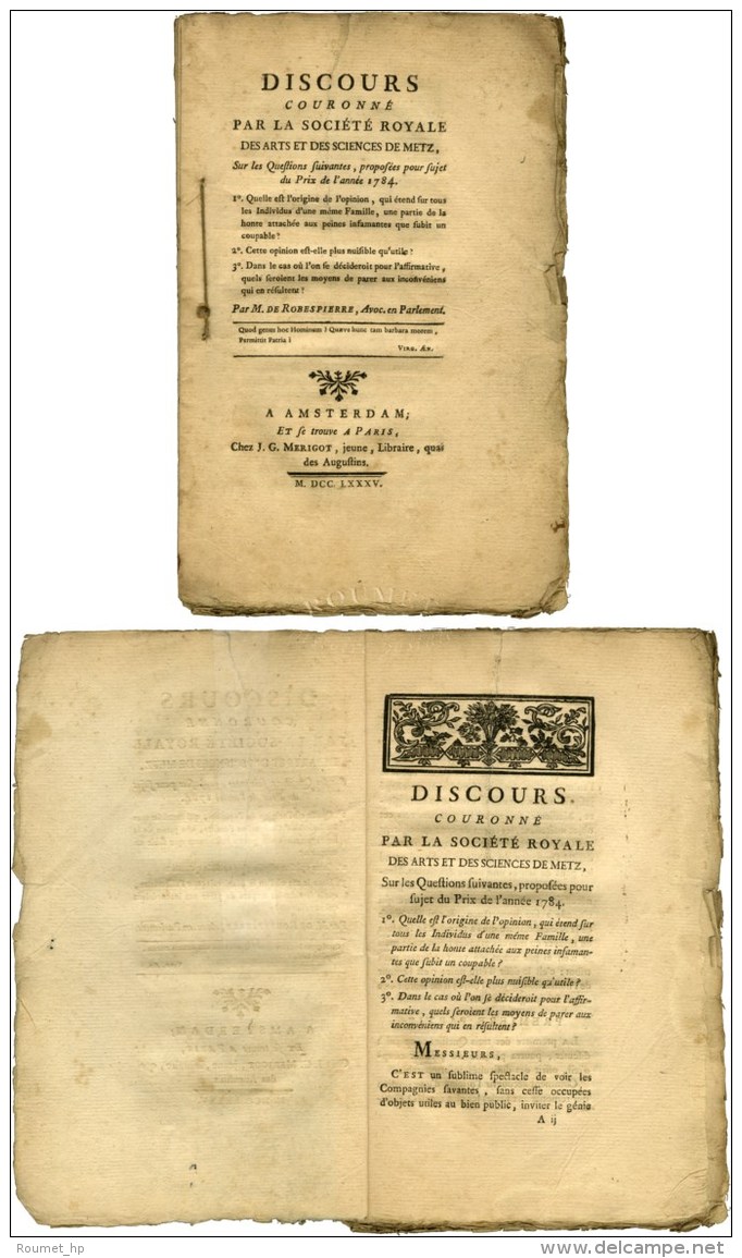 ROBESPIERRE Maximilien De (1758-1794), Avocat, Conventionnel, Chef Du Comité De Salut Public. - Andere & Zonder Classificatie