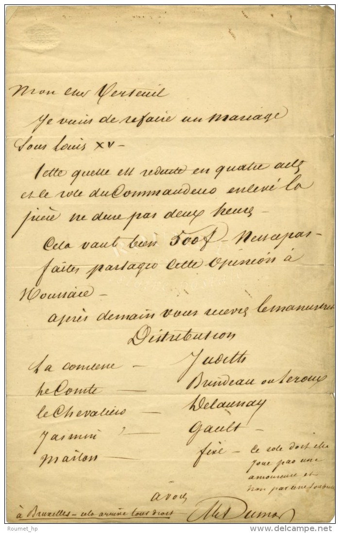 DUMAS Alexandre Père (1802-1870), écrivain Et Homme De Théâtre. - Andere & Zonder Classificatie