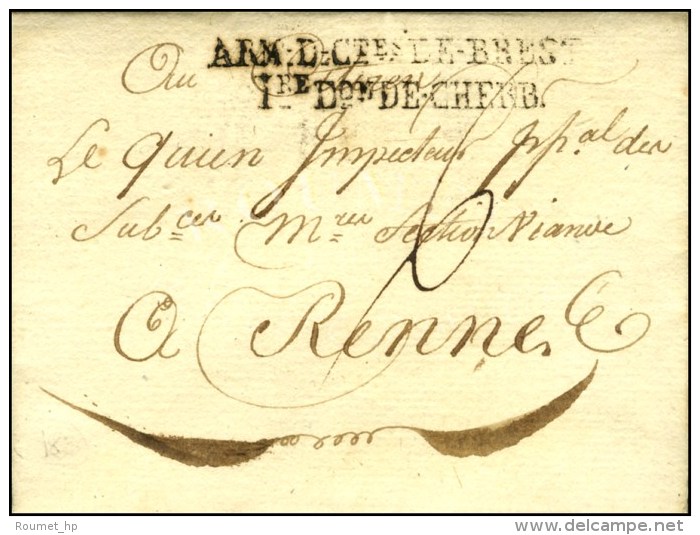 ARM DES CTE DE BREST / 1E DON DE CHERB. Sur Lettre Avec Texte Daté Alençon Le 25 Messidor An 3. -... - Legerstempels (voor 1900)