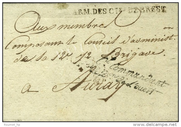 ARM.DES CTes DE BREST Sur Lettre Avec Texte Daté De Rennes  Adressée En Franchise à Auray, Au... - Sellos De La Armada (antes De 1900)