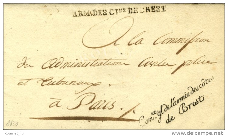 ARM DES CTES DE BREST Sur Lettre Avec Franchise ' Comre Gl De L'armée Des Côtes / De Brest ' Sur... - Legerstempels (voor 1900)