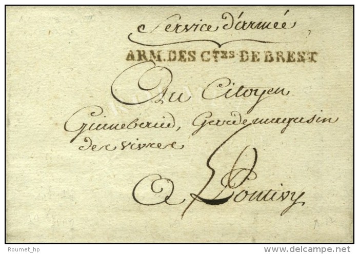 ARM.DES CTes DE BREST Sur Lettre Avec Texte Daté De Rennes, Au Recto Mention Manuscrite '' Service... - Legerstempels (voor 1900)