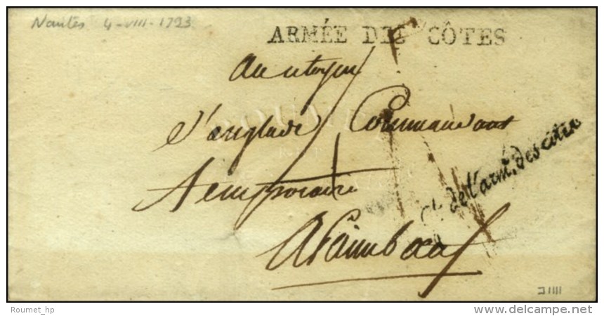 ARMEE DES COTES + Gl De L'arm. Des Côtes Sur Lettre Avec Texte Partiel Daté Au Quartier... - Legerstempels (voor 1900)