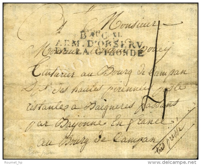 Bau Gal / ARM. D'OBSERV / DE LA GIRONDE Sur Lettre Avec Texte Daté De Lisbonne. 1808. - TB / SUP. - R. - Legerstempels (voor 1900)