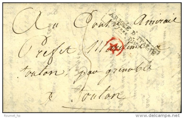 MP Encadrée ARMÉE D'ITALIE / 1ere DIVon Sur Lettre Avec Texte Daté De Crémone An 8... - Legerstempels (voor 1900)