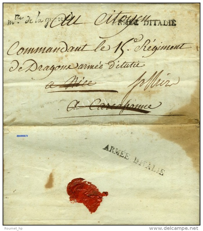 Lettre Avec Texte Du Ministère De La Guerre Daté De Paris An 2, Adressée Au Commandant Du... - Legerstempels (voor 1900)