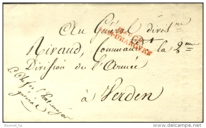 Bau Gl / ARM. D'HANOVRE Rouge Sur Lettre Avec Texte Et En-tête Imprimé Du Général... - Legerstempels (voor 1900)