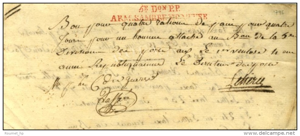 5e Don P.P. / ARM SAMBRE ET MEUSE Rouge Sur Un Bon Pour Quatre Rations De Pain Daté D'Aix La Chapelle An 4.... - Legerstempels (voor 1900)