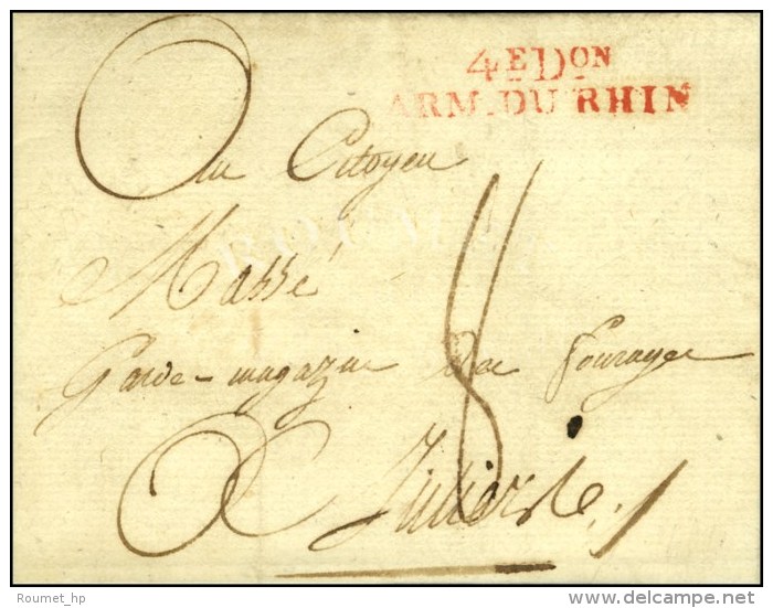 4e Don / ARM. DU RHIN Rouge Sur Lettre Avec Texte Partiel Daté Au Quartier Général à... - Legerstempels (voor 1900)