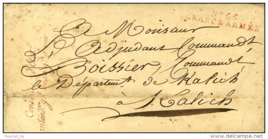 N° 65 / GRANDE ARMÉE Rouge Sur Lettre En Franchise, Au Recto ' Conseiller D'Etat / Intendt Gal De La Gde... - Legerstempels (voor 1900)