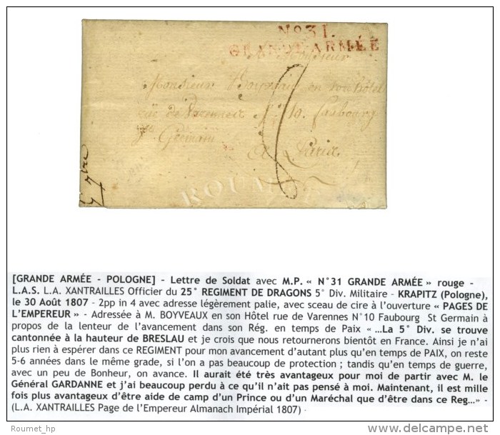 N° 31 / GRANDE ARMÉE Rouge Sur Lettre Avec Très Bon Texte Daté De Krapitz (Pologne) Le 30... - Legerstempels (voor 1900)