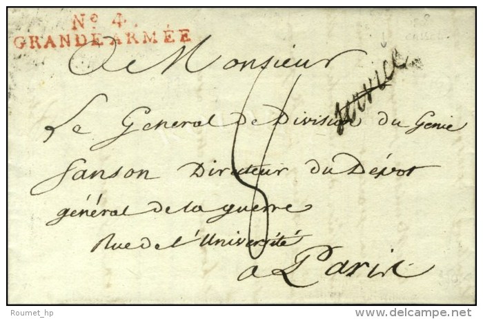 N° 4 / GRANDE ARMEE Rouge + Griffe ' Service ' Sur Lettre Avec Texte Daté De Cassel Le 19 Avril 1808... - Legerstempels (voor 1900)